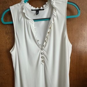 White House Black Market sleeveless white blouse button details